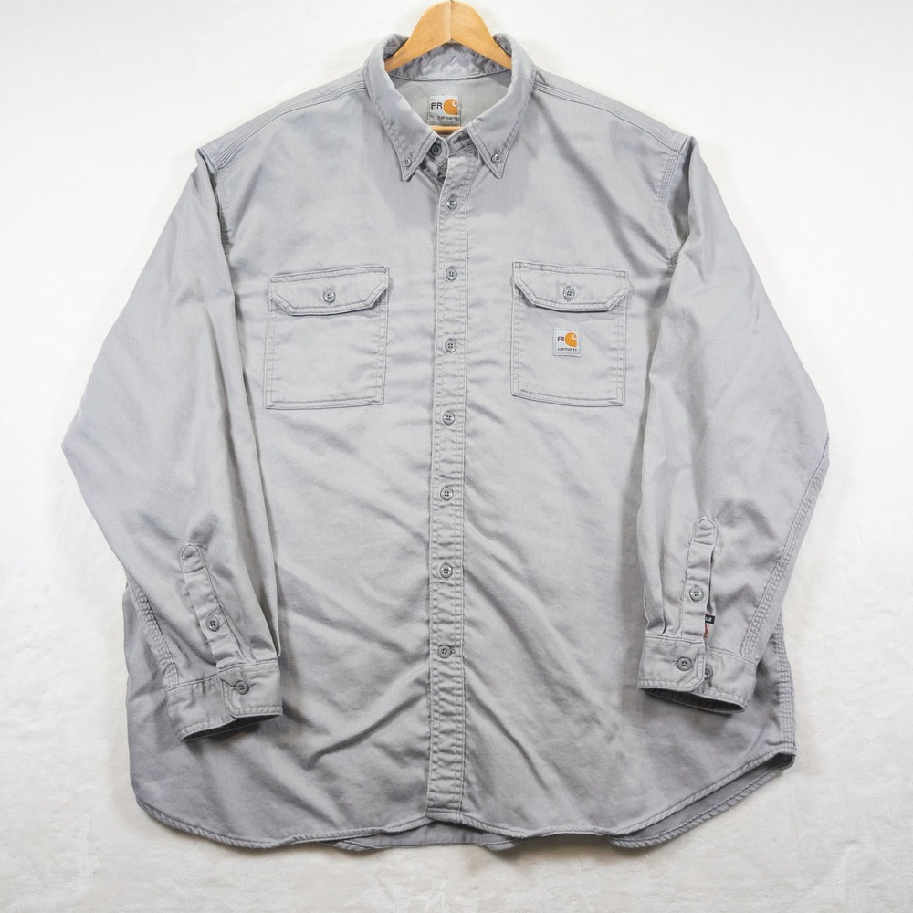 Carhartt FR Shirt Men 3XL Gray Flame Resistant Button Up Workwear Utility Rugged